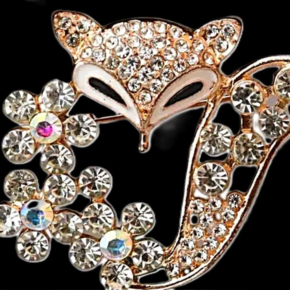 FOX PIN in rosy goldtone with clear & AB JEWEL stones by ORNAMENTS
